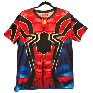 NWT Marvel Comics Spider-Man Iron Spider Graphic T-Shirt All Over Print Red Blue